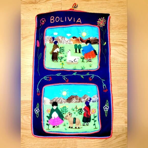 Vintage Arpillera Handmade Bolivia Wall Hanging 3D Folk Art Applique Tapestry - Picture 1 of 7